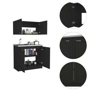 Ensemble d'armoires de salle de bain rectangulaires noires en wengue, 2 pièces - Product Image 6