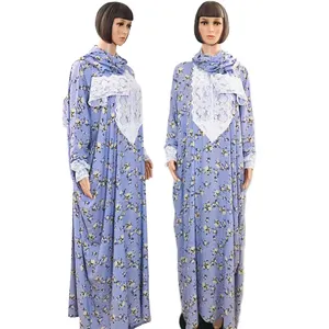 Vêtements de prière en coton rayonne respirant de haute qualité, écharpe florale en dentelle Abaya, robe longue ample pour filles musulmanes arabes de dubaï