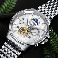 HANBORO Montre Mécanique Automatique pour Homme en Acier Inoxydable Tourbillon Lumineux Verre Saphir 43mm Boîtier Coeur Style Business