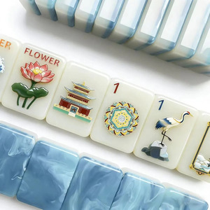 Jeu de tuiles de mahjong américain en plastique sur le thème de la sirène de l'océan bleu Plum Panda, style plage, avec pieds pliables pour 4 joueurs - Product Image 1