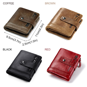 <span class=keywords><strong>Porte</strong></span>-cartes à trois volets en cuir véritable pour hommes, portefeuille mince vintage, poche à <span class=keywords><strong>monnaie</strong></span>, 10 cartes - Product Image 2