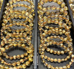 Pulsera de Cuarzo Rutilado Dorado Natural al por Mayor, Joyería Elástica de Cristal Curativa para Mujeres y Hombres, Regalo, Suministro a Granel - Product Image 1