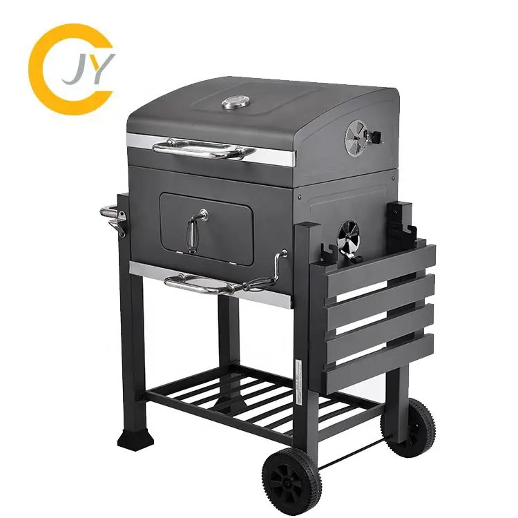 Outdoor manufacturer garden used portable trolley square smoker charcoal barbecue grill with adjustable charcoal pan