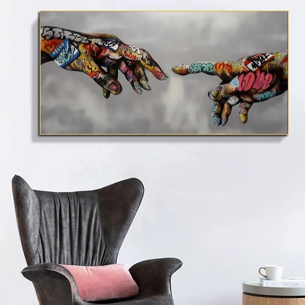 Creation Of Adam Graffiti Art Canvas Posters And Prints Hand to Hand street Art Canvas Paintings on the Wall Art Pictures Cuadro