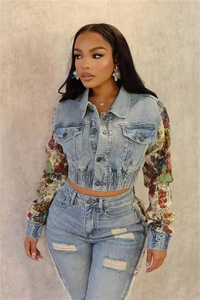 Fashion Design <strong>Stretch</strong> Slim-fit Print Casual Short <strong>Denim</strong> Coats Demin Jacket Woman <strong>Denim</strong> Top - Product Image 2