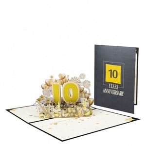 Carte de vœux 3D pop-up pour 10e anniversaire, carte pop-up de luxe pour anniversaire, mariage, célébration d'entreprise - Product Image 1