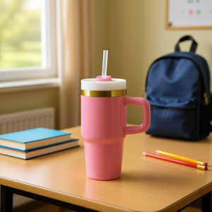 Customized Macaron Kids 14oz Stainless Steel Eco-Friendly Tumbler Flip <b>Straw</b> Handle Back to School Travel Mug with Lid - Product Image 2