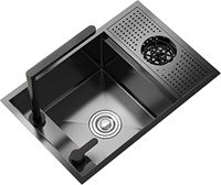 Nouvel évier encastré invisible 55*32 cm en acier inoxydable 304, mini-évier simple pour îlot de café, avec robinet et drain
