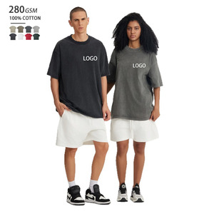 T-shirt vintage de haute qualité 280g, unisexe, coupe ample, 100% coton, logo personnalisé en relief, t-shirt épais lavé pour homme - Product Image 1