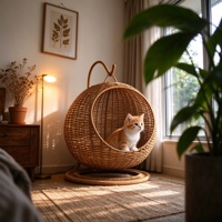 Chaise-œuf en rotin tressé à la main pour chat avec support |   Panier suspendu pour chat en osier style bohème