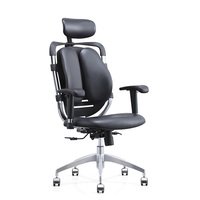 Chaise de bureau Ceo en cuir véritable gris Support lombaire à double dossier séparé