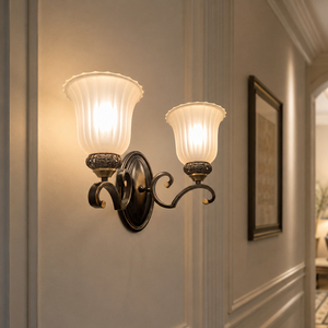 Vintage Double <b>Wall</b> <b>Sconce</b> Antique Bronze <b>Wall</b> <b>Light</b> with Frosted Glass Shade E27 Decorative <b>Wall</b> Lamp for Bedroom Hallway Hotel - Product Image 3