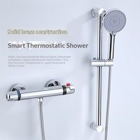 Ensemble de mitigeur de douche thermostatique mural en laiton chromé avec 38 fonctions ° Verrou de sécurité et barre coulissante réglable pour projets hôteliers