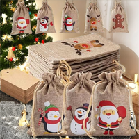 Ensemble de Noël en toile de jute à motifs de dessins animés, pochette de rangement pour cadeaux de Noël, sac à friandises festif pour les cadeaux d'entreprise, fête de Noël