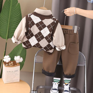 Costume trois pièces tendance pour garçons Yifan, style anglais, en polyester/coton, avec cravate à motif écossais, pendentif ours, <span class=keywords><strong>pull</strong></span>, jupe et <span class=keywords><strong>pantalon</strong></span> - Product Image 4