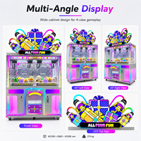 Máquina recreativa Neofuns grande de 4 garras con monedero, tiras de luces LED, cuatro zonas de premios, gabinete de metal, acrílico y madera, máquina grúa.