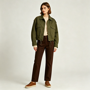 Leduo Customized <b>Women</b> Green Short <b>Utility</b> <b>Jacket</b> Loose Fit Vintage Workwear Casual Outerwear - Product Image 1