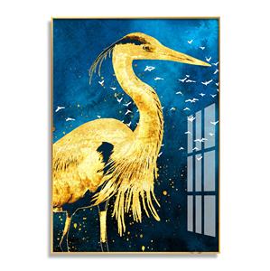Pintura Moderna en Vidrio con Impresión UV Personalizada, Arte de Pared de Animales, <span class=keywords><strong>Grus</strong></span> Japonensis, Pinturas de Porcelana de Cristal con Marco de Metal - Product Image 4
