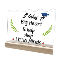 Plaque en acrylique imprimée UV avec phrase motivante et base en bois, design personnalisé, décoration de bureau en acrylique