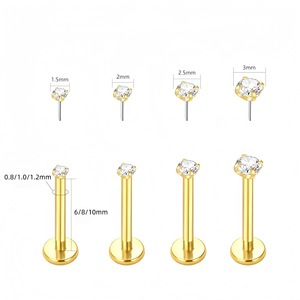 Clous de lèvre en acier inoxydable plaqué or 16G avec zircon, bijoux de piercing en forme de boule pour lèvre, nez, oreille, cadeau - Product Image 1