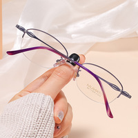 Baishifen S7013T Monture de lunettes presbytiques vintage ultra-légère en titane pur bicolore pour femme, petite monture semi-cerclée