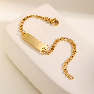 Custom Engraved <b>Gold</b> Plated Stainless Steel Guardian Angel Bar <b>Bracelet</b> for <b>Kids</b> Children Jewelry Figaro Chain <b>Bracelet</b> - Product Image 4
