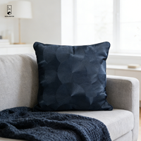Bestickter Geometrischer Baumwoll-Kissenbezug - Marineblau mit Durchgehendem Kreismuster und Paspelierung für Sofadekoration