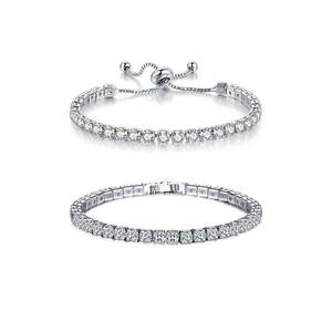Hot Sale Cubic Zirconia Adjustable <b>Slider</b> <b>Bracelet</b> Brass CZ Foldover Clasp Tennis <b>Bracelets</b> 2pcs Set <b>Bracelets</b> Fashion Jewelry - Product Image 1