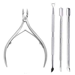 Kit de manucure professionnel 4 pièces en acier inoxydable : coupe-ongles, ciseaux, pinces, repousse-cuticules et dissolvant de vernis - Product Image 2