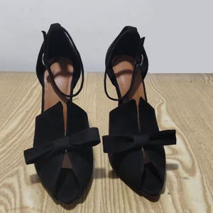 Women Pointed Peep Toe <b>Big</b> Size 45 High Thin Heels Ankle Strap Buckle Sandals Dress Front <b>Bow</b> Wide Fit Stiletto Shoes - Product Image 3