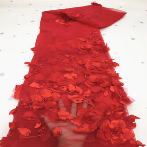 Tissu en velours brodé de fleurs 3D cloutées, tissu de luxe pour robe de mariée, dentelle perlée faite à la main, accessoires de maillot de bain - Product Image 3