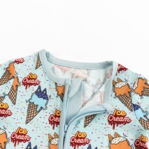 Pijama de Bebé Miozing para el Día de la Independencia, Diseño Personalizado, Color Azul Helado, Ropa de Dormir de Bambú y Rayón - Product Image 6