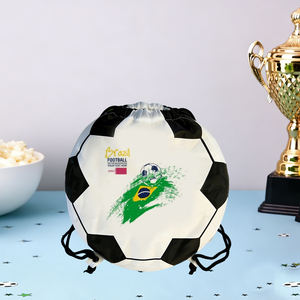 Personalisierte Fußball-Werbetasche 210D Polyester Kordelzug Brasilien Fußballform Weiße Kordelzugbeutel für Sportveranstaltungen 2026 - Product Image 1