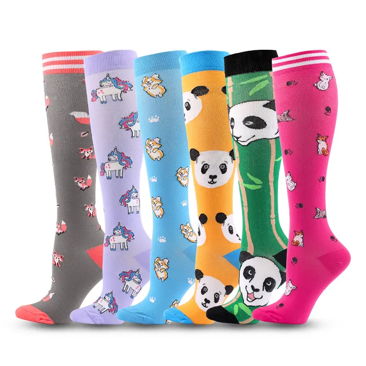 Amazon Hot Sale Medical 20-30mmhg Fox Cat Dog Panda Unicorn Pattern Animal Compression Socks