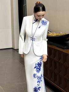 Serie de ritmo de peonía de gama alta estilo chino mujeres Cheongsam Hotel camarera ropa de trabajo y recepción uniformes de Servicio al Cliente - Product Image 4
