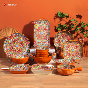 Hot Sale Bohemia Style Ceramic Dishes & Plates Retro Dinnerware Sets <b>Under</b> Glaze Porcelain Wholesale Tableware Bowls and Plates - Product Image 2