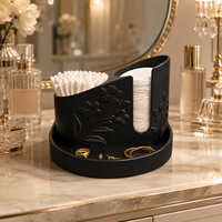 Organisateur de salle de bain 3-en-1 : support pour cotons-tiges et tampons, distributeur de Q-tips, boîte de rangement pour maquillage avec plateau à bijoux