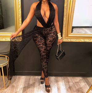 Viviblook J25JP483 Ropa de Verano para Mujer, Mono de Una Pieza con Espalda Descubierta, Transparente, con Encaje y Cintura Alta - Product Image 4