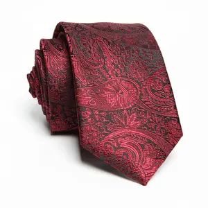 男士品牌手工定制真丝领带标签奢华佩斯利提花涤纶领带黑色修身佩斯利男士领带