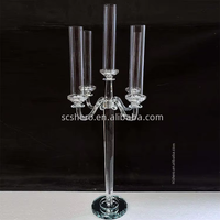 Chandelier en cristal à 5 bras de 104 cm avec tube en verre, ornements de table pour un mariage exquis et une mise en scène d'événements haut de gamme