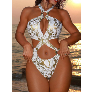 Tùy Chỉnh Một Mảnh <span class=keywords><strong>Leopard</strong></span> In Bikini Áo Tắm Cho Phụ Nữ Chéo Phí<span class=keywords><strong>a</strong></span> Trước Hater Cổ OEM Dịch Vụ Có Sẵn - Product Image 3