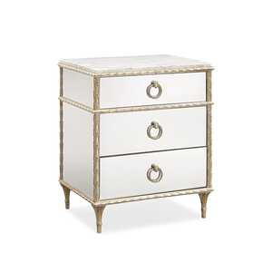 European Vintage Solid Wood Foldable <strong>Bedside</strong> <strong>Table</strong> <strong>Antique</strong> Mirror Hand Carved Nightstand 3 Drawers Wireless Bedroom Living Room - Product Image 2
