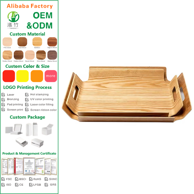 Eco-Friendly Bamboo Serving Tray with Handles, FSC Certified Rectangle Wood Tray for Home Use