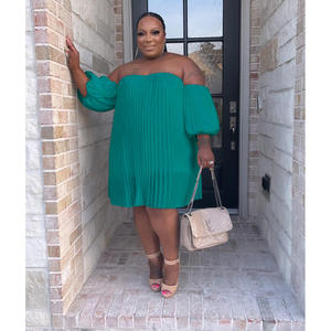 Prodotti più venduti 2023 in Chiffon manica <span class=keywords><strong>a</strong></span> <span class=keywords><strong>palloncino</strong></span> drappeggiato doppio strato plissettato Plus Size <span class=keywords><strong>abiti</strong></span> da donna - Product Image 6