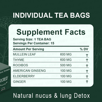 Sachets de thé aux 6 herbes OEM avec molène, thym et rooibos |   Mélange de Ginseng Américain + Baies d'Elderberry + Gingembre |   Sans caféine |   15 sacs