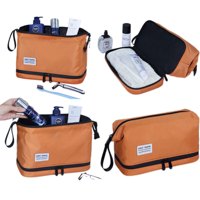 Tas Kosmetik Besar Tahan Air Portabel untuk Perjalanan Bisnis, Pemisah Basah Kering Bergaris Nilon, Tas Makeup Berkualitas Tinggi