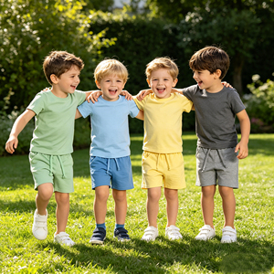 Conjunto de camiseta básica verde de manga corta y pantalones cortos con cintura elástica para niños pequeños, conjunto cómodo de verano para niños para jugar a diario - Product Image 1