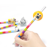 Accessoires de papeterie Offres Spéciales drôle bricolage puzzles blocs briques ensemble animal mignon en plastique promotionnel crayon Topper pour les enfants