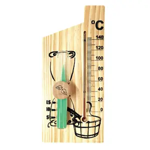ميزان حرارة زجاجي خشبي للساونا ميزان زمني لقياس الرطوبة في غرفة الساونا ميزان حرارة مرن خشبي