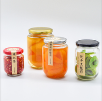 Honey wadah makanan Jam kaleng kaleng, sisi kaca bulat bening dengan tutup atas logam 1000ml Lurus 100ml 200ml 300ml CN;JIA